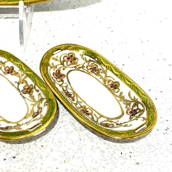 Vintage Hand Painted Nippon Porcelain Relish Tidbit Tray & 4 Salt Cellars Set - Picture 12 of 13